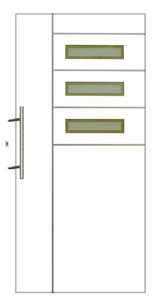 Moderne PVC-Haustür Modell 1011 in Weiß von NORTA. Stilvoller Eingangsbereich mit hoher Sicherheit und Isolierung.