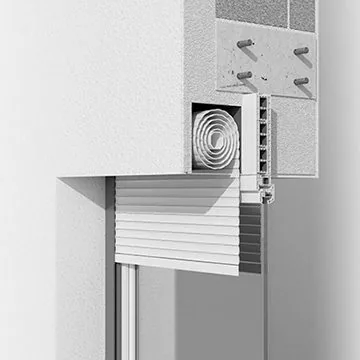 Eingebauter Rollladenkasten aus Aluminium von NORTA. Optimaler Schutz vor Witterungseinflüssen und verbessertem Wärmeschutz.