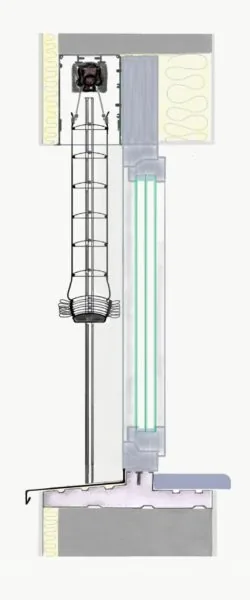 Detailansicht der Rollladen-Fassadenmontage von NORTA, ideal für Wärmedämmung und Integration in die Gebäudestruktur.