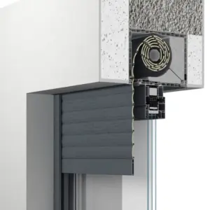 Rolladenkasten von Aluprof, in die Fassade integriert. Effiziente Dämmung und moderne Ästhetik für NORTA Fensterlösungen.