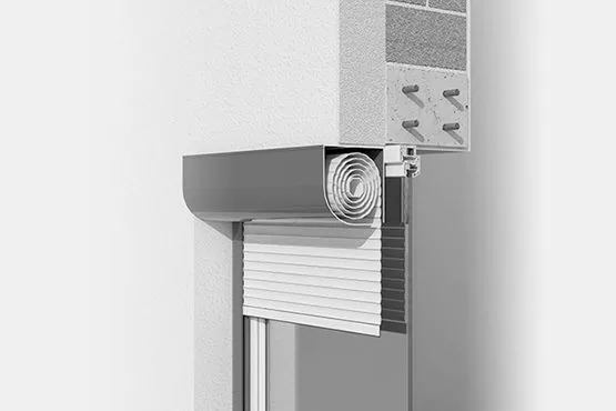 Detailansicht eines eingebauten Rollladenkastens von NORTA. Effiziente Lösung für optimalen Wärmeschutz.