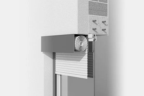 Detailansicht eines Rollladenkastens von NORTA. Optimale Integration für besseren Komfort und Energieeffizienz.