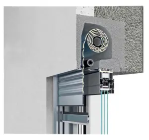 Schnittansicht eines Rollladenkastensystems Styroterm von NORTA. Optimierte Isolierung für energieeffiziente Fassaden.