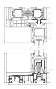 Technischer Schnitt eines Hebe-Schiebe-Systems von NORTA. Hochwertige Lösung für moderne Raumgestaltung und Energieeffizienz.