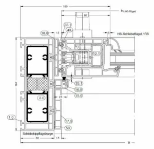 Schüco HS Easy Slide Schnittansicht von NORTA. Technisches Detail für effiziente Hebe-Schiebe-Türlösungen.