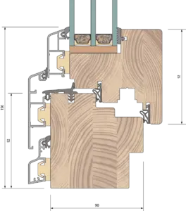 Querschnitt eines Gemini-Classic Fensterprofils von NORTA. Hochwertige Dämmung durch modernes Mehrkammerdesign.