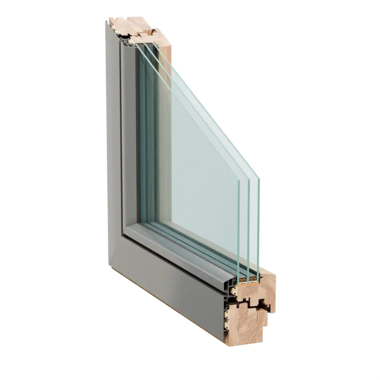 Alu-Holz Fensterschnitt von NORTA. Kombination aus Aluminium und Holz für optimale Dämmung und stilvolles Design.