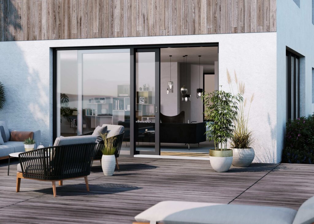 REHAU SYNEGO SLIDE Schiebetür zur Terrasse in Anthrazit