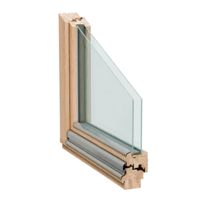 Fensterprofil aus Holz mit 80 mm Stärke von NORTA. Energieeffizient und stilvoll für eine nachhaltige Hausgestaltung.