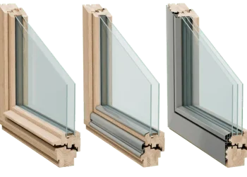 Drei Holzfensterprofile von NORTA im Vergleich. Verschiedene Holz- und Glasoptionen für stilvolle, energieeffiziente Fenster.