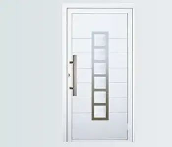 Moderne PVC-Haustür mit Glas und Edelstahlgriff in Weiß von NORTA. Stilvolles Design und hohe Sicherheit für Ihren Eingang.