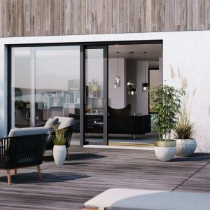 REHAU SYNEGO SLIDE Schiebetür zur Terrasse in Anthrazit