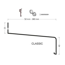 Schnittzeichnung eines Classic-Befestigungselements von NORTA. Detaillierte Maße für präzise Montage bei Fenstersystemen.